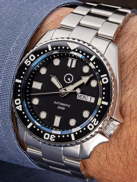 image Islander Automatic Dive Watch with Solid-Link Bracelet, AR Sapphire Crystal, and Luminous Ceramic Bezel Insert #ISL-02