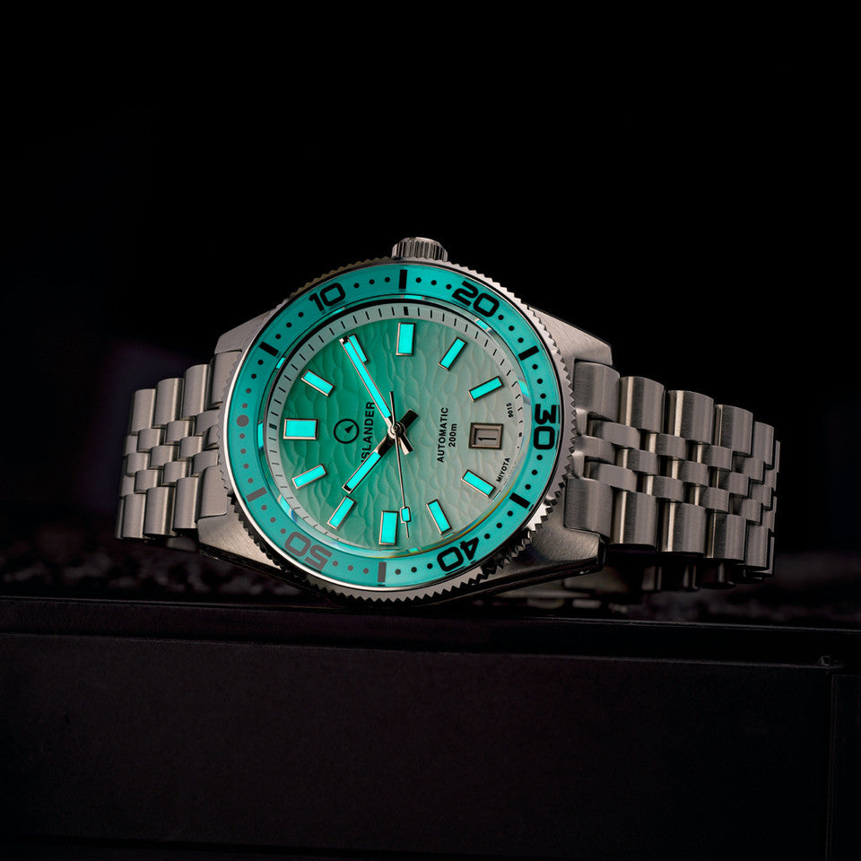 Islander Northport Hi-Beat Automatic Dive Watch with Seafoam Green and White Ripple Dial #ISL-155