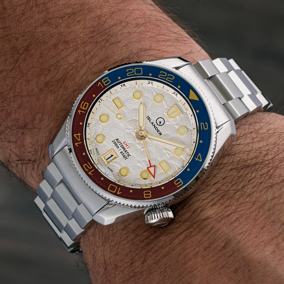 image Islander JFK Automatic GMT Watch with White Cloud Dial and Pepsi Bezel #ISL-206