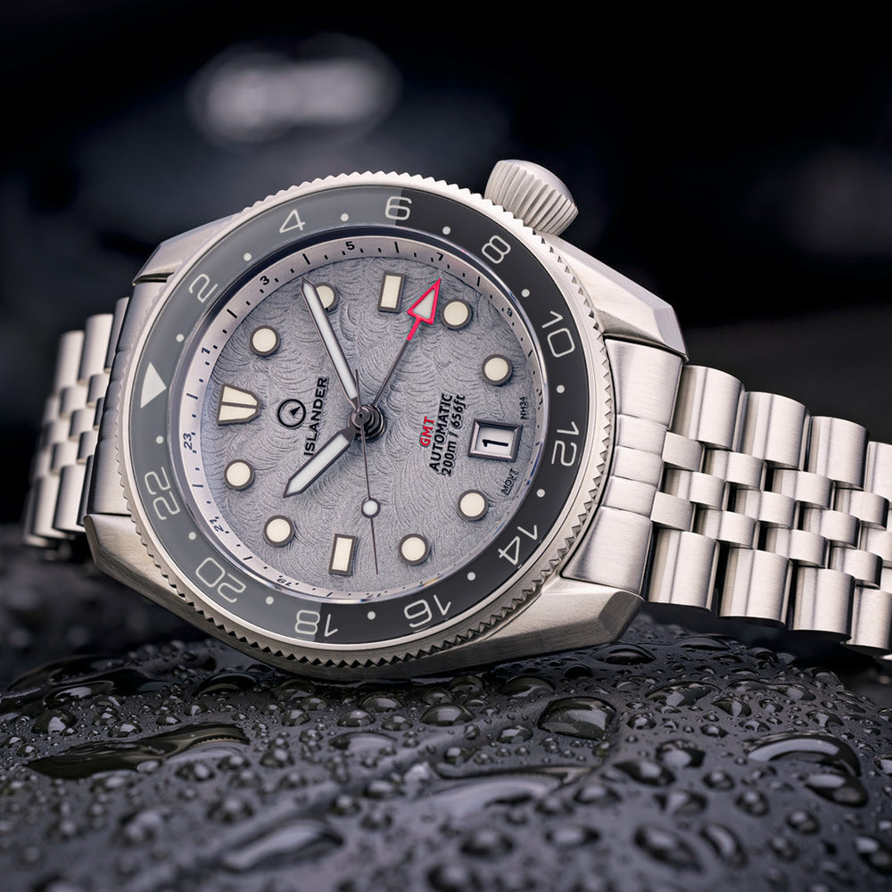 Islander JFK Automatic GMT Watch with Grey Cloud Dial and Dual Color Bezel #ISL-208