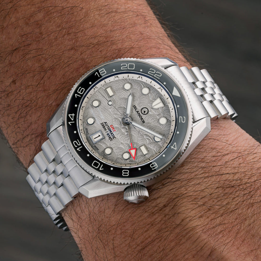Islander JFK Automatic GMT Watch with Grey Cloud Dial and Dual Color Bezel #ISL-208
