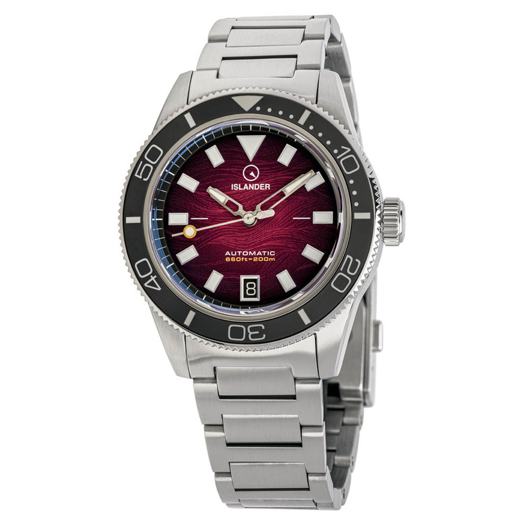 Islander Bayport Automatic Dive Watch with Maroon Wave Dial #ISL-310