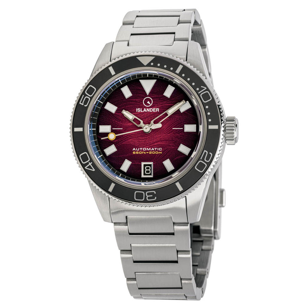 Islander Bayport Automatic Dive Watch with Maroon Wave Dial #ISL-310