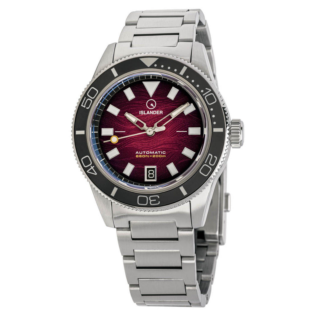 Islander Bayport Automatic Dive Watch with Maroon Wave Dial #ISL-310