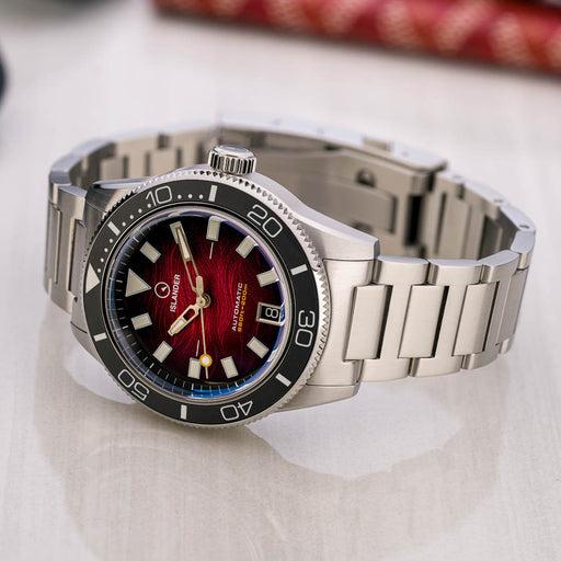 Islander Bayport Automatic Dive Watch with Maroon Wave Dial #ISL-310