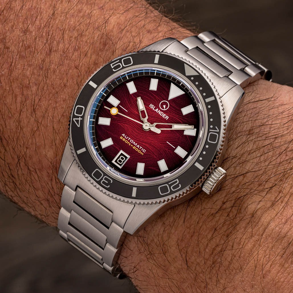 image Islander Bayport Automatic Dive Watch with Maroon Wave Dial #ISL-310