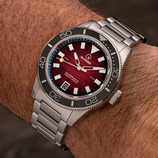 Islander Bayport Automatic Dive Watch with Maroon Wave Dial #ISL-310