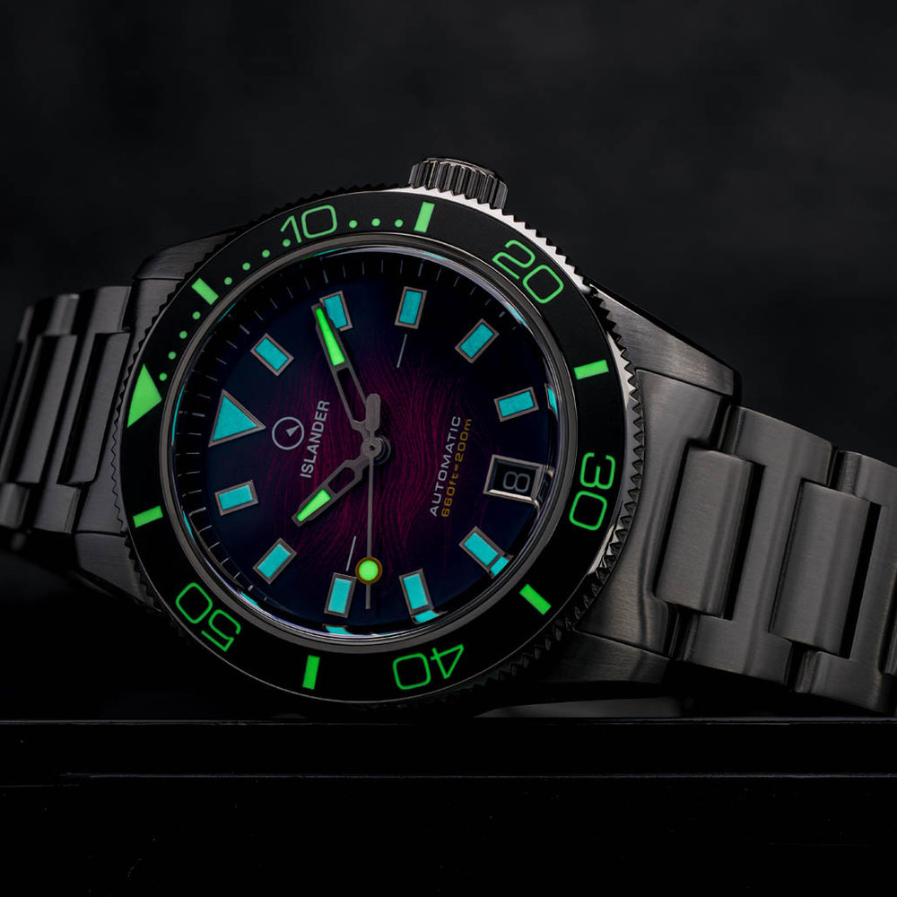 Islander Bayport Automatic Dive Watch with Maroon Wave Dial #ISL-310