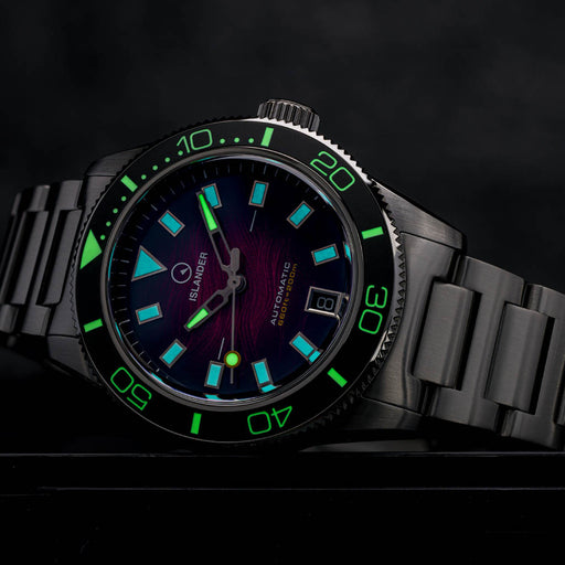 Islander Bayport Automatic Dive Watch with Maroon Wave Dial #ISL-310