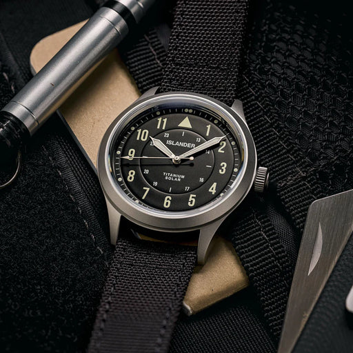 Islander Babylon HV1000 Titanium Solar Field Watch with Black Dial #ISL-333