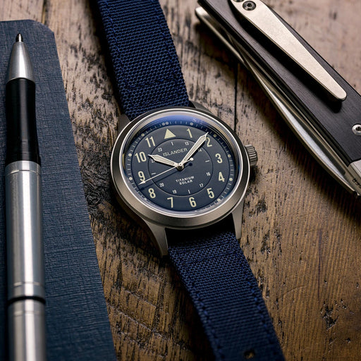 Islander Babylon HV1000 Titanium Solar Field Watch with Blue Dial #ISL-334