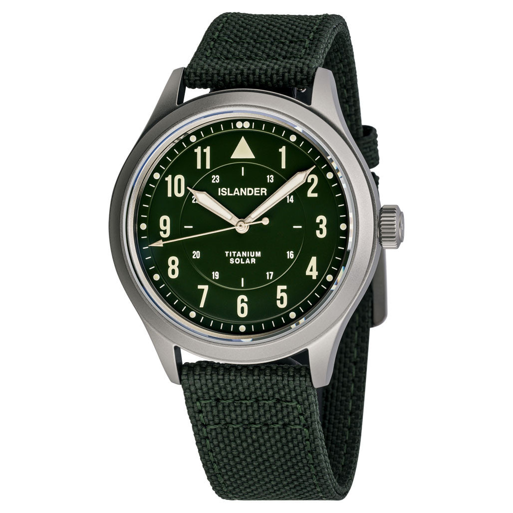 Islander Babylon HV1000 Titanium Solar Field Watch with Olive Dial #ISL-335