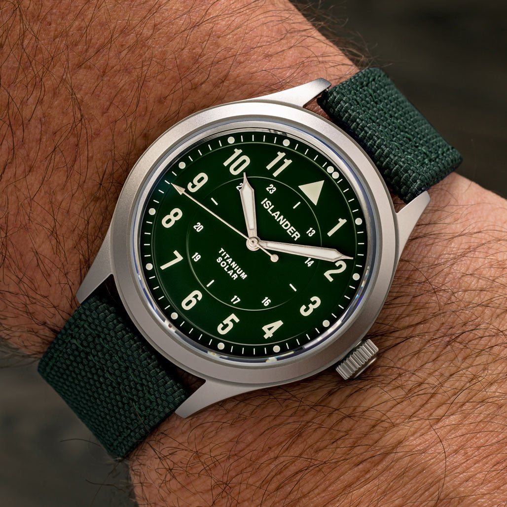 image Islander Babylon HV1000 Titanium Solar Field Watch with Olive Dial #ISL-335