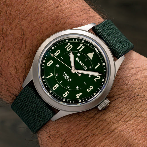 Islander Babylon HV1000 Titanium Solar Field Watch with Olive Dial #ISL-335