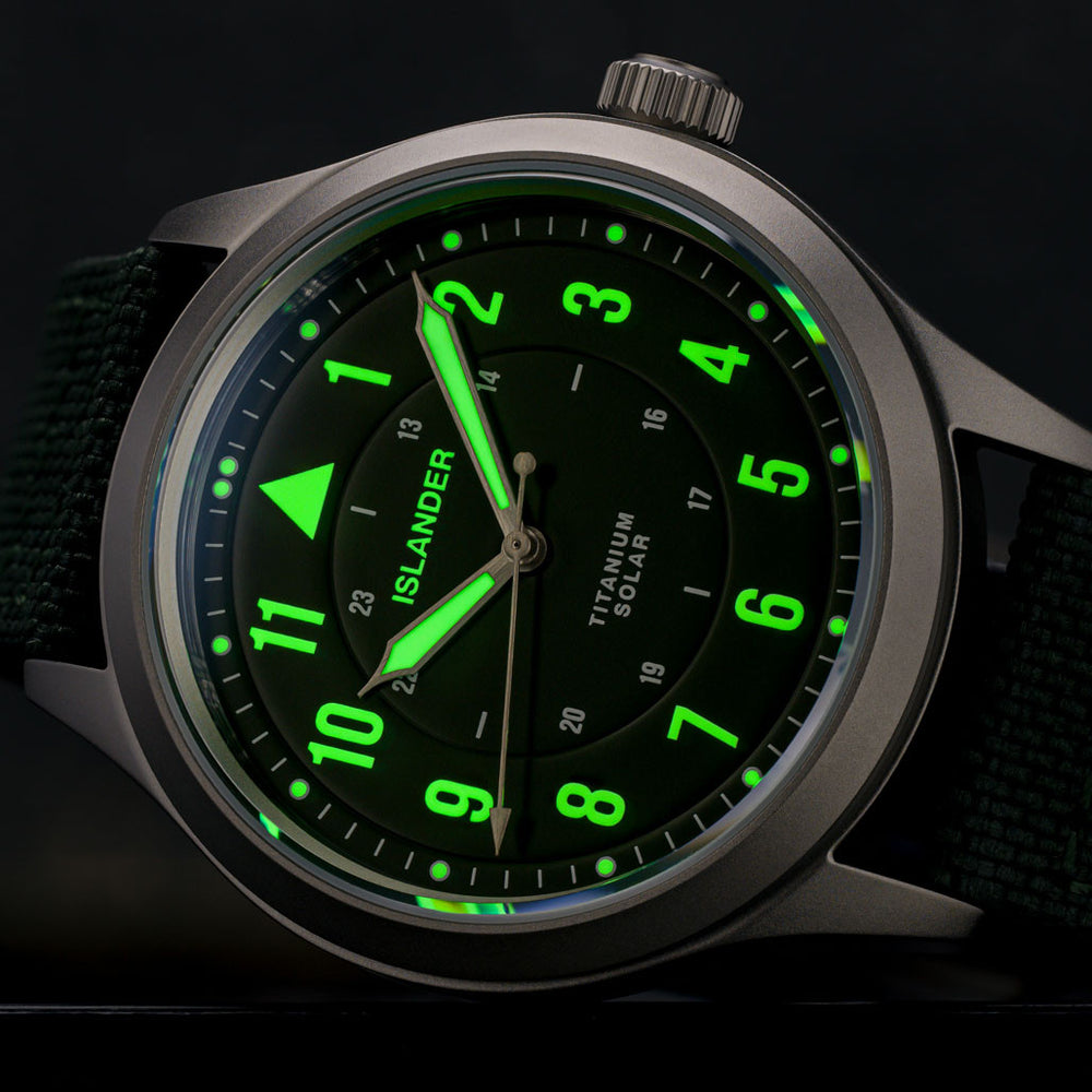 Islander Babylon HV1000 Titanium Solar Field Watch with Olive Dial #ISL-335