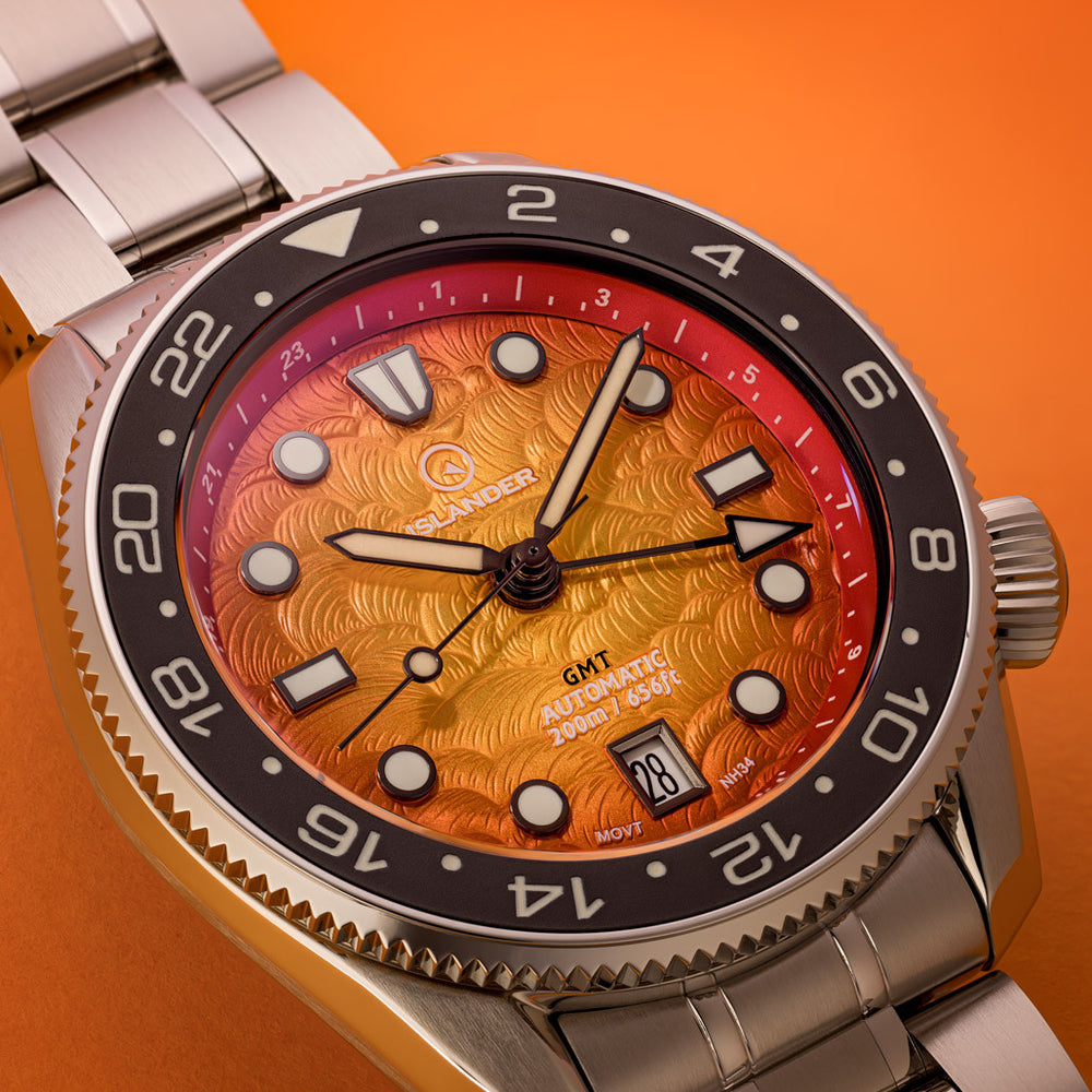 Islander JFK Automatic GMT Watch with Sunset Orange Dial #ISL-356