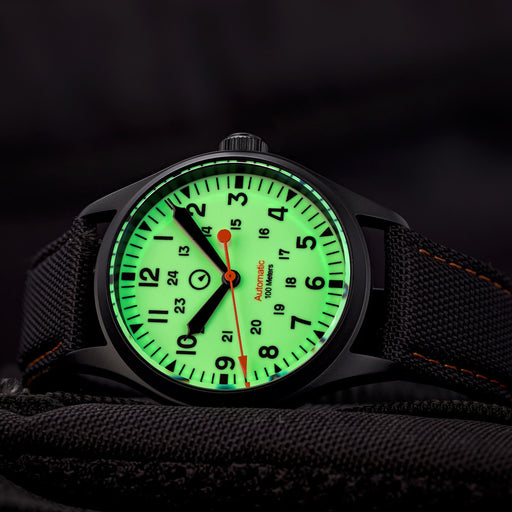 Islander Mitchel Black DLC Automatic Field Watch with Luminous Dial, AR Sapphire Crystal #ISL-83