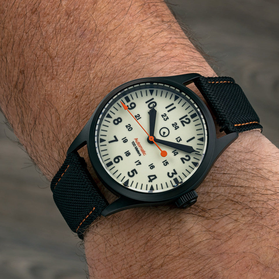 Islander Mitchel Black DLC Automatic Field Watch with Luminous Dial, AR Sapphire Crystal #ISL-83