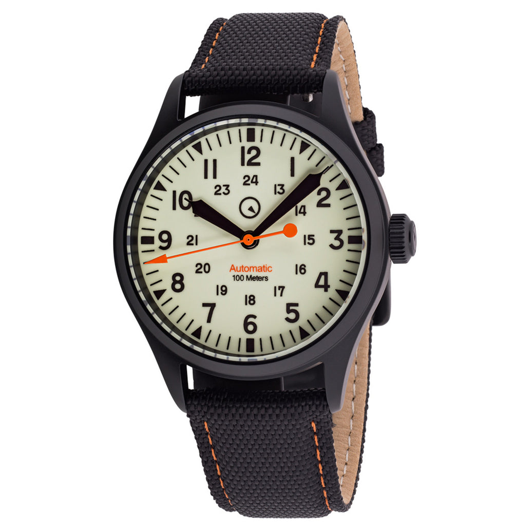 Islander Mitchel Black DLC Automatic Field Watch with Luminous Dial, AR Sapphire Crystal #ISL-83